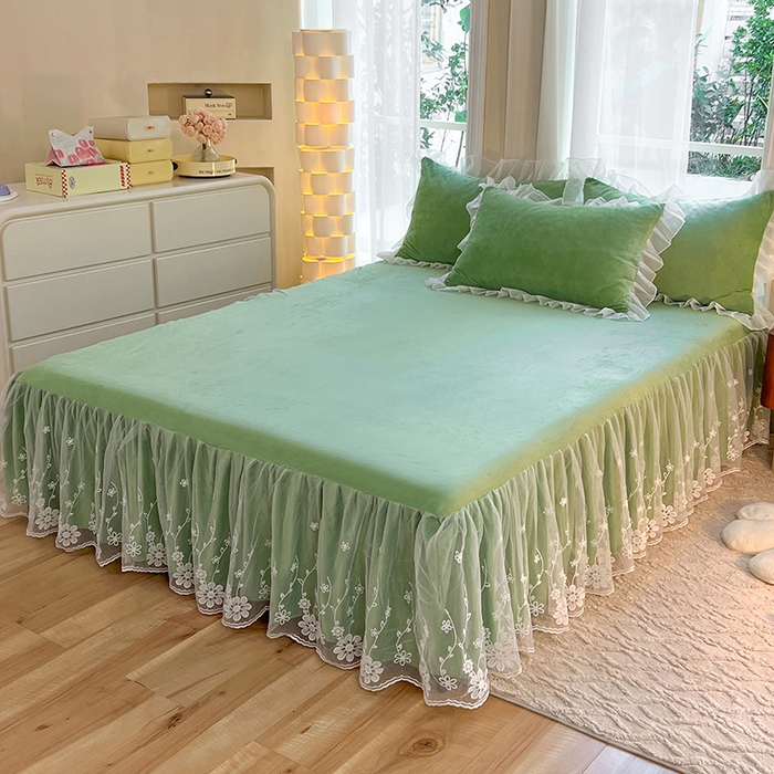 91家纺网 家纺一手货源 找家纺 唐人居 2025新款宝宝绒米朵系列-床裙 米朵-果绿