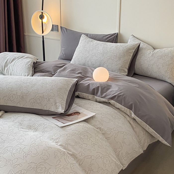 91家纺网 家纺一手货源 找家纺 ab家纺 2023新款沐云提花套件 线条灰