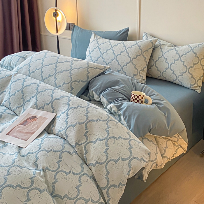 91家纺网 家纺一手货源 找家纺 ab家纺 2023新款沐云提花套件 沐云蓝