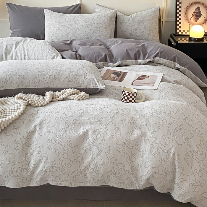 91家纺网 家纺一手货源 找家纺 ab家纺 2023新款沐云提花套件 线条灰