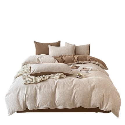 91家纺网 家纺一手货源 找家纺 ab家纺 2023新款沐云提花套件 线条咖