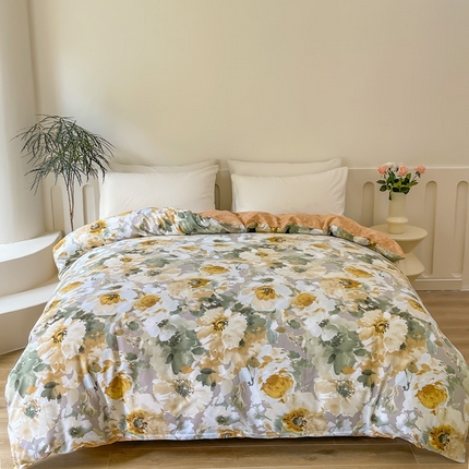 91家纺网 家纺一手货源 找家纺 棉乐町家居 2025新款全棉长绒棉磨毛四件套 花屿岛