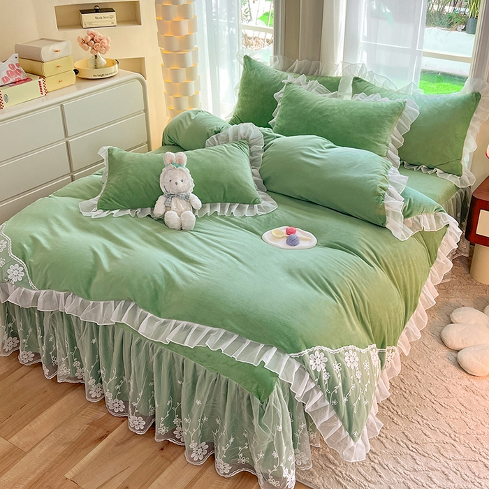 91家纺网 家纺一手货源 找家纺 唐人居 2025新款宝宝绒米朵系列-床裙 米朵-果绿