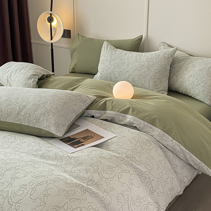 91家纺网 家纺一手货源 找家纺 ab家纺 2023新款沐云提花套件 线条绿