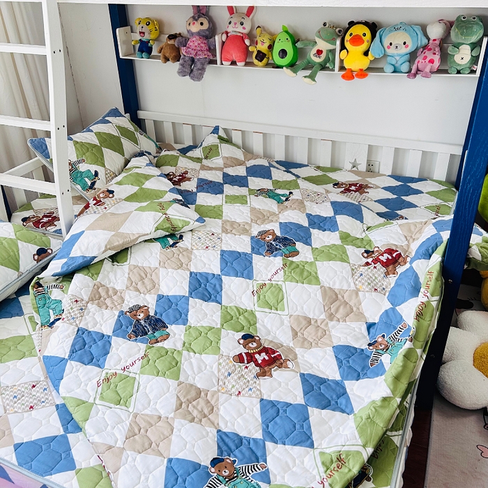 91家纺网 家纺一手货源 找家纺 小虾米 2023新款全棉卡通上下床夹棉系列被套 欢乐熊