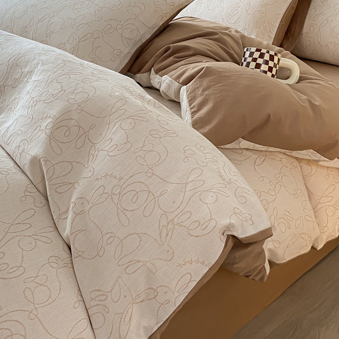 91家纺网 家纺一手货源 找家纺 ab家纺 2023新款沐云提花套件 线条咖