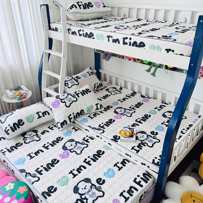 91家纺网 家纺一手货源 找家纺 小虾米 2023新款全棉卡通上下床夹棉系列床笠 调皮狗