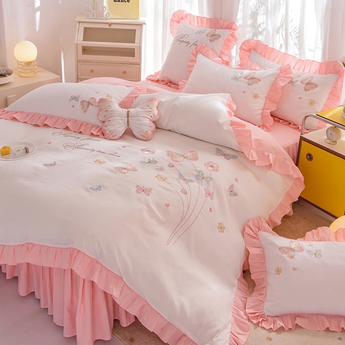 91家纺网 家纺一手货源 找家纺 丝印良品 2023新款秋冬保暖云锦棉刺绣花边春卉系列四件套 春卉-白玉