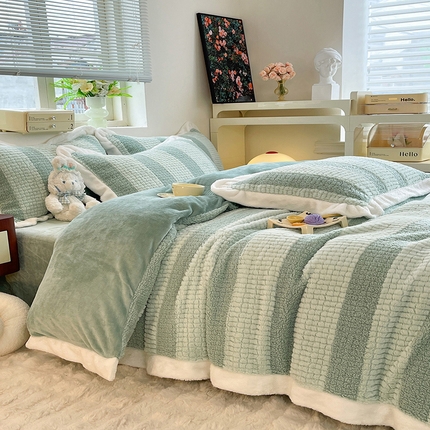 丝印良品 2023新款泰迪绒兔绒牛奶绒四件套 泰迪绒-清新绿