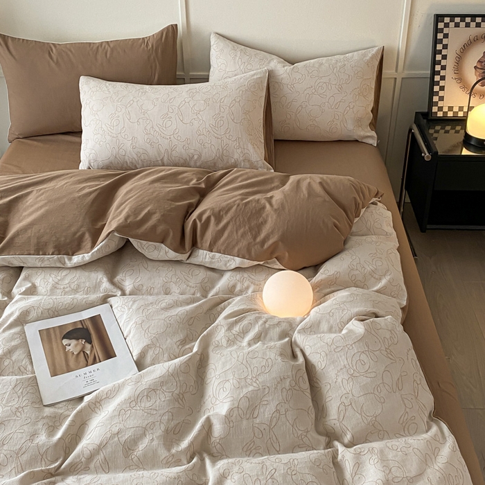 91家纺网 家纺一手货源 找家纺 ab家纺 2023新款沐云提花套件 线条咖