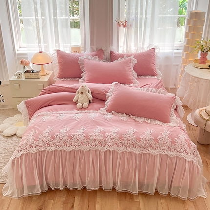 唐人居 2025新款亲肤磨毛花边款床裙系列--秘密花园 秘密花园-樱桃粉