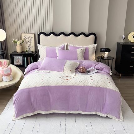 91家纺网 家纺一手货源 找家纺 （总）丝印良品 2023秋冬高端刺绣菲曼牛奶绒四件套