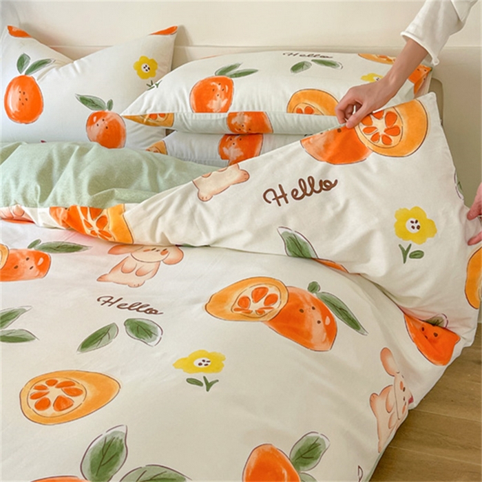 91家纺网 家纺一手货源 找家纺 棉乐町家居 2025新款全棉长绒棉磨毛四件套 柿柿如意