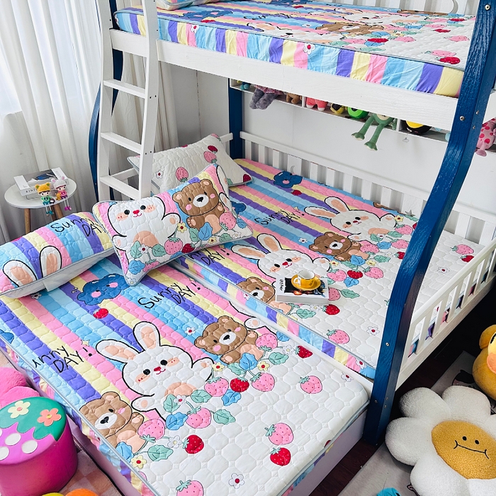 91家纺网 家纺一手货源 找家纺 小虾米 2023新款全棉卡通上下床夹棉系列床笠 天真小兔