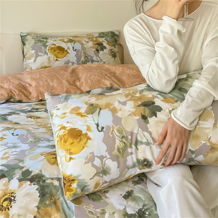 91家纺网 家纺一手货源 找家纺 棉乐町家居 2025新款全棉长绒棉磨毛四件套 花屿岛