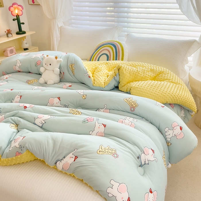 91家纺网 家纺一手货源 找家纺 米菲2023新款A类针织棉豆豆被冬被春秋被被芯被子 小象菲菲