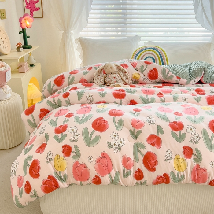 91家纺网 家纺一手货源 找家纺 米菲2023新款A类针织棉豆豆被冬被春秋被被芯被子 郁金香