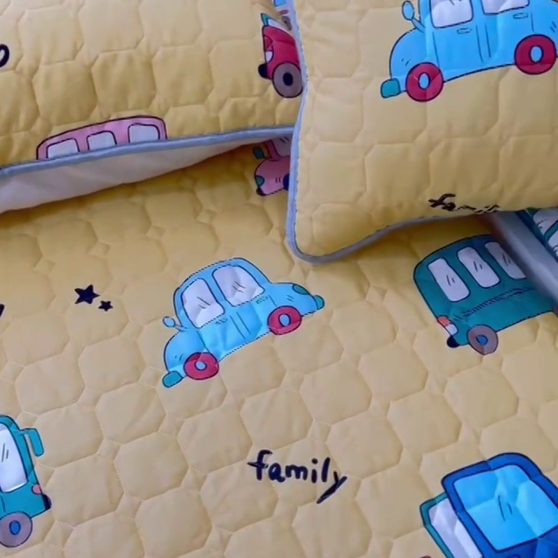 91家纺网 家纺一手货源 找家纺 小虾米 2023新款全棉卡通上下床夹棉系列被套 小汽车黄