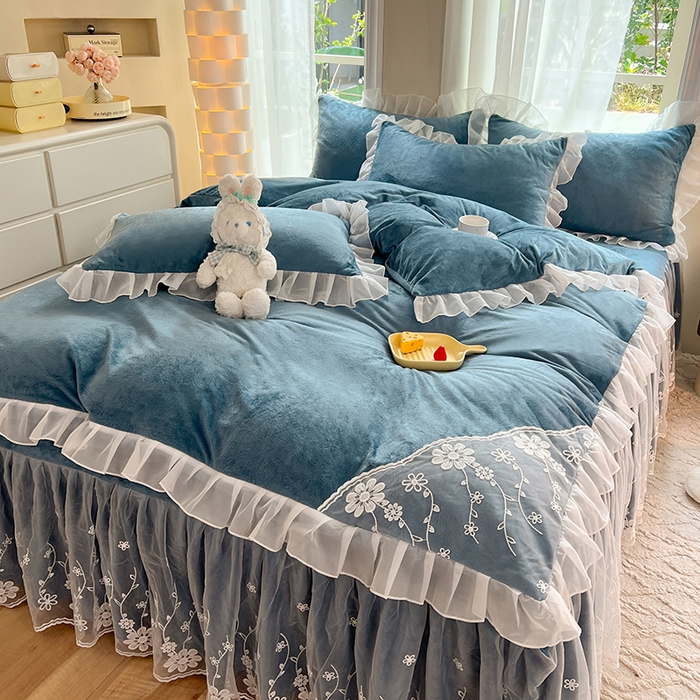 91家纺网 家纺一手货源 找家纺 唐人居 2025新款宝宝绒米朵系列-床裙 米朵-深蓝