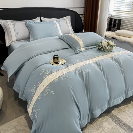 丝印良品 2023新款秋冬保暖锦绣棉简约绣花艾莎系列四件套 艾莎-青灰