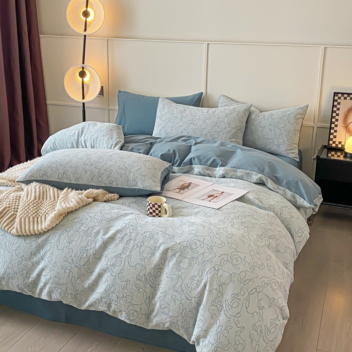 91家纺网 家纺一手货源 找家纺 ab家纺 2023新款沐云提花套件 线条蓝