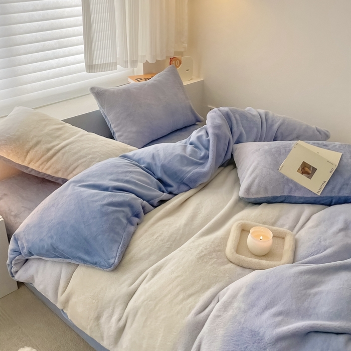 91家纺网 家纺一手货源 找家纺 金奇达家纺 2023新款【圣卡洛斯】渐变兔绒四件套 圣卡洛斯蓝