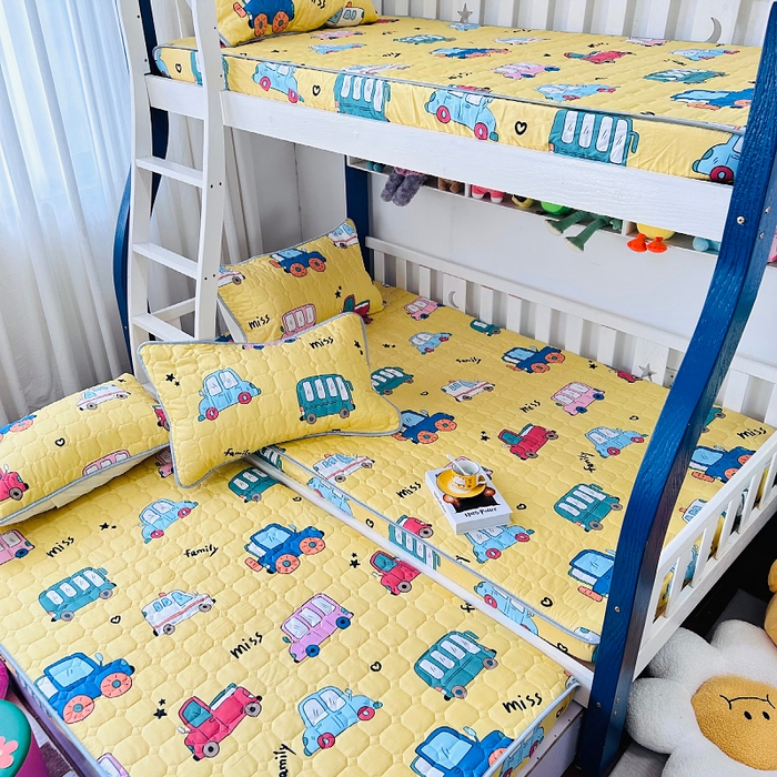 91家纺网 家纺一手货源 找家纺 小虾米 2023新款全棉卡通上下床夹棉系列床笠 小汽车黄