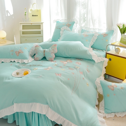 丝印良品 2023新款秋冬保暖云锦棉刺绣花边春卉系列四件套 春卉-碧绿