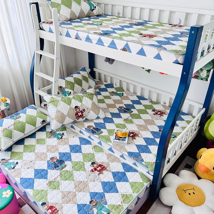 91家纺网 家纺一手货源 找家纺 小虾米 2023新款全棉卡通上下床夹棉系列床笠 欢乐熊