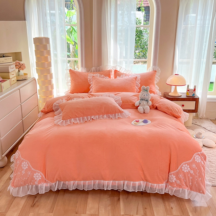 91家纺网 家纺一手货源 找家纺 唐人居 2025新款宝宝绒米朵系列-床裙 米朵-橙