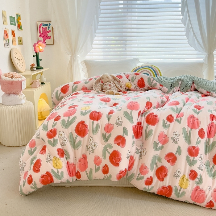 91家纺网 家纺一手货源 找家纺 米菲2023新款A类针织棉豆豆被冬被春秋被被芯被子 郁金香