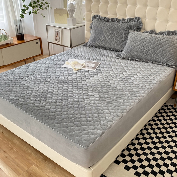 91家纺网 家纺一手货源 找家纺 7V 2023新款宝宝绒床笠牛奶绒360度全包围床笠 高级灰