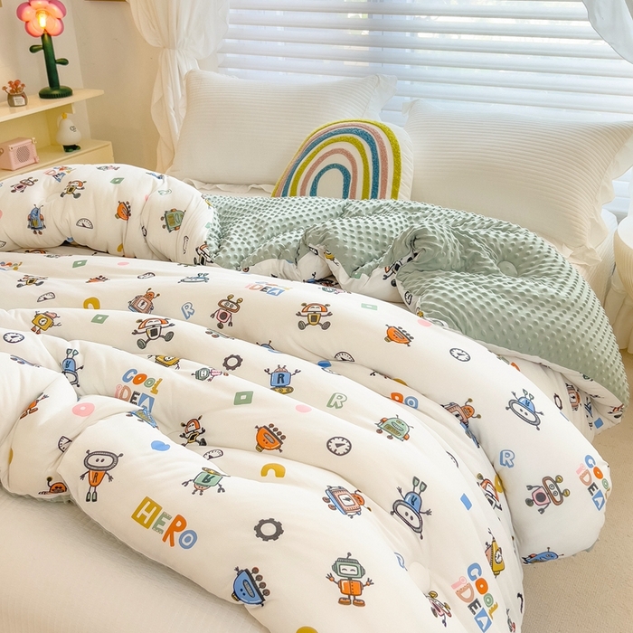 91家纺网 家纺一手货源 找家纺 米菲2023新款A类针织棉豆豆被冬被春秋被被芯被子 机器人