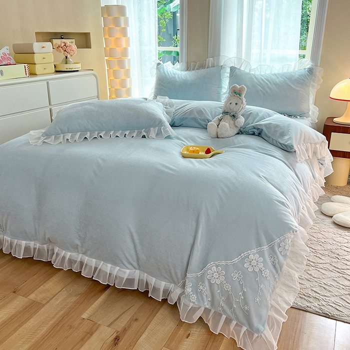 91家纺网 家纺一手货源 找家纺 唐人居 2025新款宝宝绒米朵系列-床裙 米朵-浅蓝