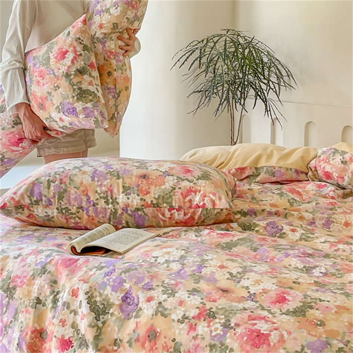 91家纺网 家纺一手货源 找家纺 首爱家纺 2025新款全棉长绒棉磨毛四件套 莫奈花园