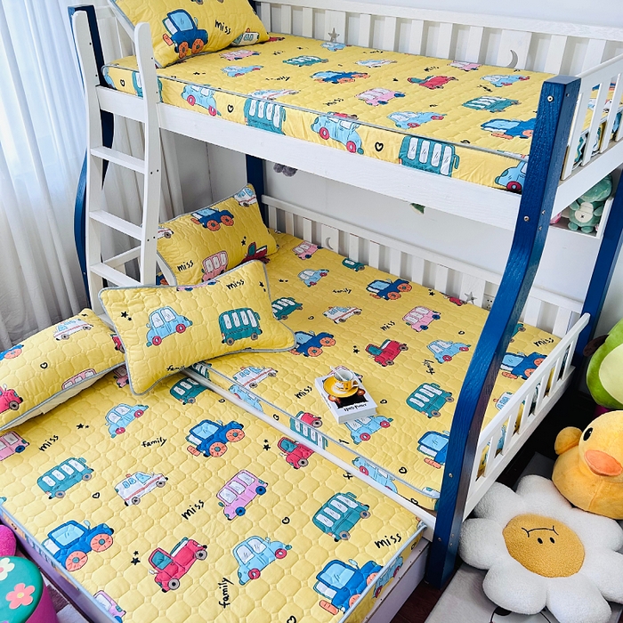 91家纺网 家纺一手货源 找家纺 小虾米 2023新款全棉卡通上下床夹棉系列床笠 小汽车黄