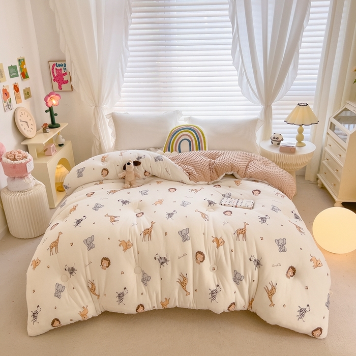 91家纺网 家纺一手货源 找家纺 米菲2023新款A类针织棉豆豆被冬被春秋被被芯被子 动物乐园