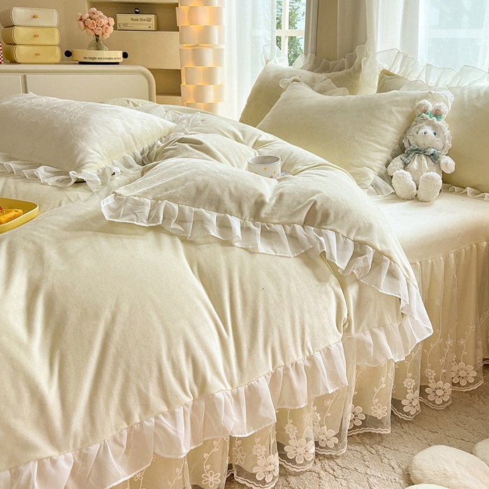 91家纺网 家纺一手货源 找家纺 唐人居 2025新款宝宝绒米朵系列-床裙 米朵-奶白