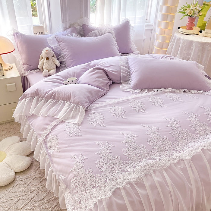91家纺网 家纺一手货源 找家纺 唐人居 2025新款亲肤磨毛花边款床裙系列--秘密花园 秘密花园-浅紫