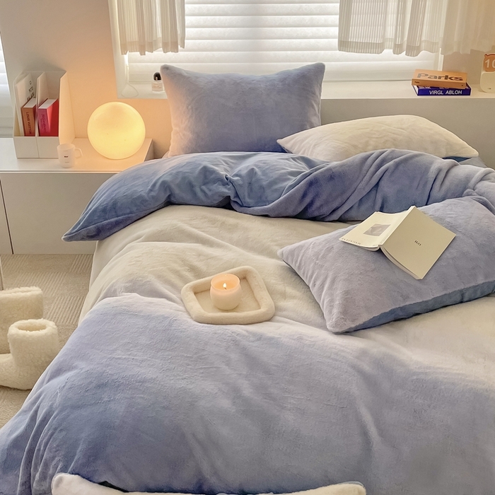 91家纺网 家纺一手货源 找家纺 金奇达家纺 2023新款【圣卡洛斯】渐变兔绒四件套 圣卡洛斯蓝