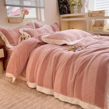 丝印良品 2023新款泰迪绒兔绒牛奶绒四件套 泰迪绒-豆沙