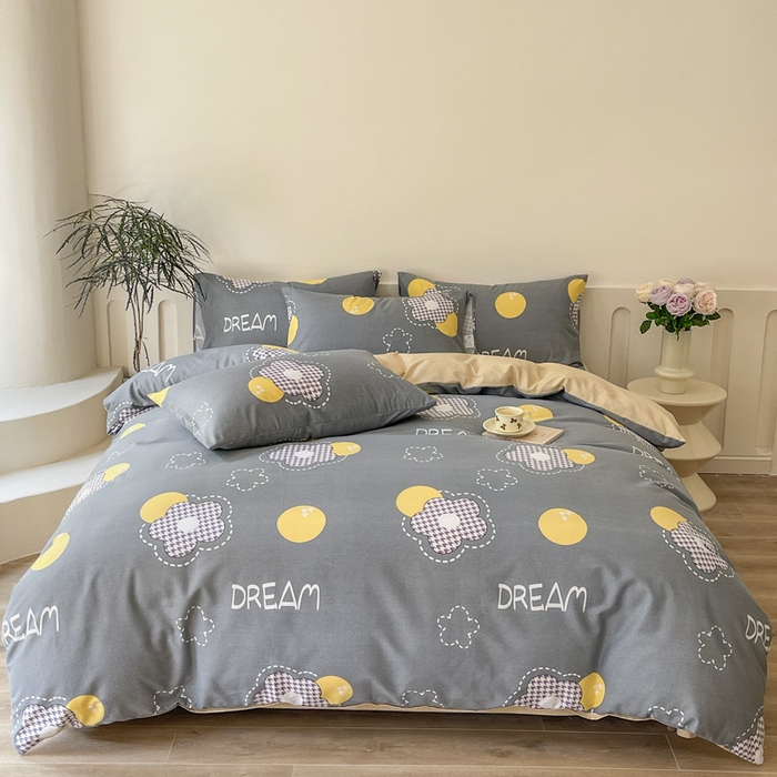 91家纺网 家纺一手货源 找家纺 棉乐町家居 2025新款全棉长绒棉磨毛四件套 追梦-灰