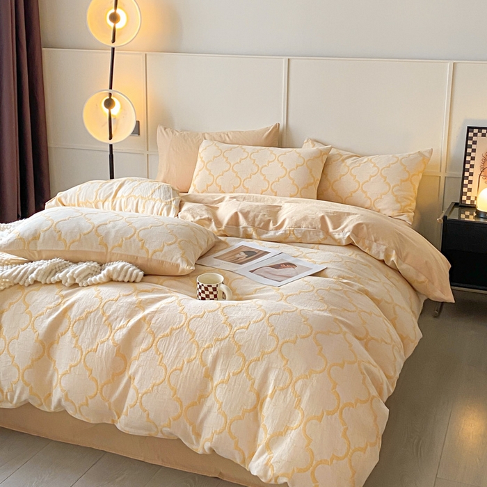 91家纺网 家纺一手货源 找家纺 ab家纺 2023新款沐云提花套件 沐云杏