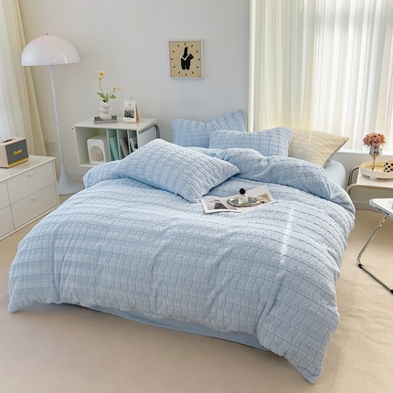 丝印良品 2023秋冬新款320克兔兔绒四件套 天空蓝