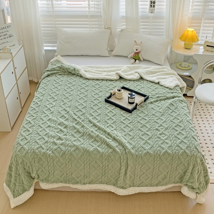 91家纺网 家纺一手货源 找家纺 艾咪 新款230克加厚塔芙绒双层毯子羊羔绒毛毯 茶绿