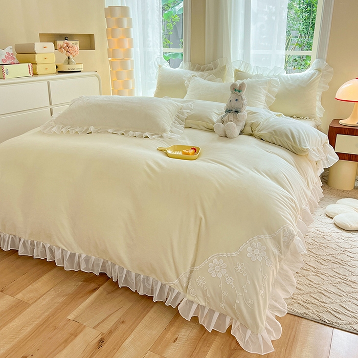 91家纺网 家纺一手货源 找家纺 唐人居 2025新款宝宝绒米朵系列-床裙 米朵-奶白