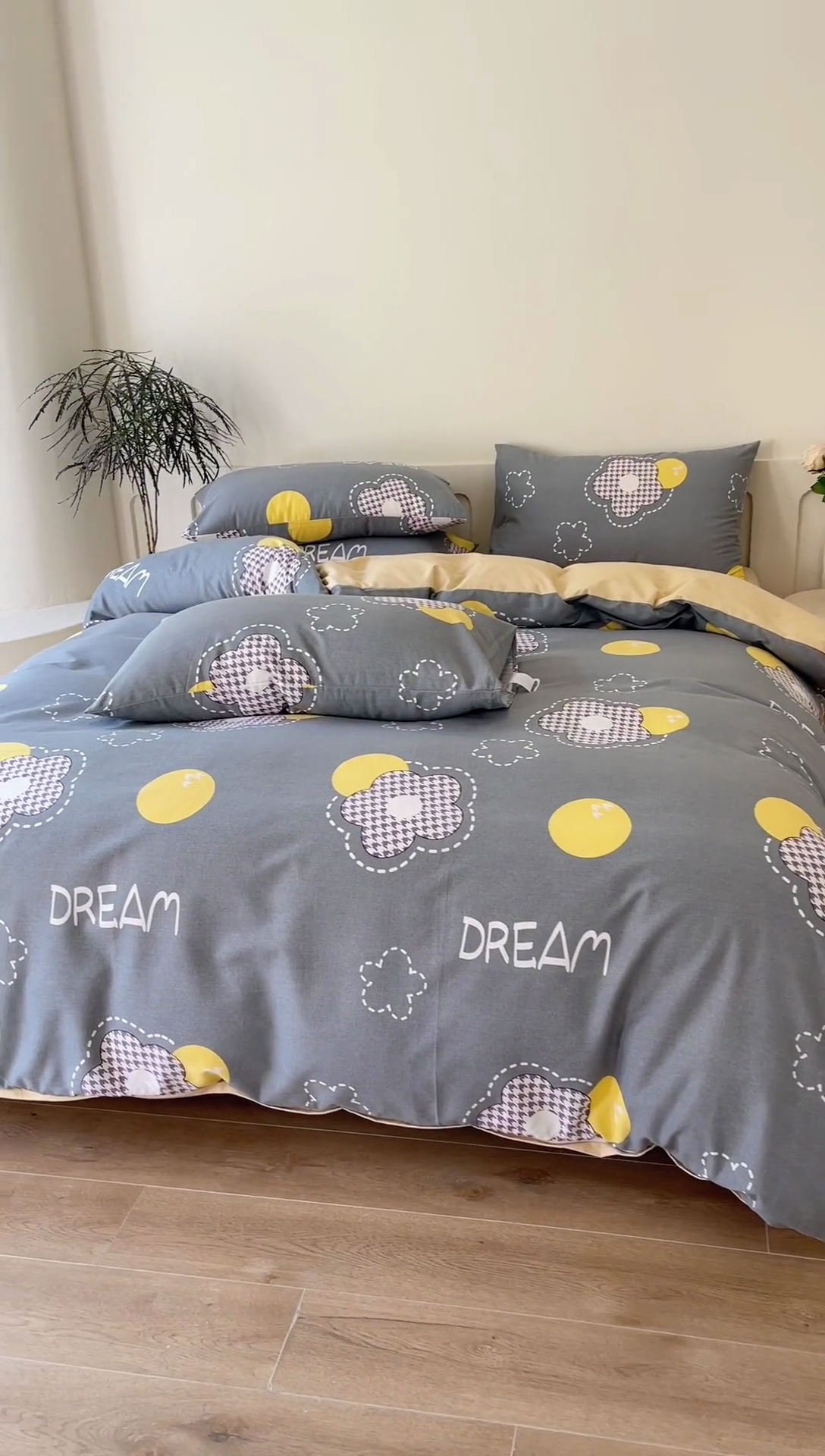 91家纺网 家纺一手货源 找家纺 棉乐町家居 2025新款全棉长绒棉磨毛四件套 追梦-灰