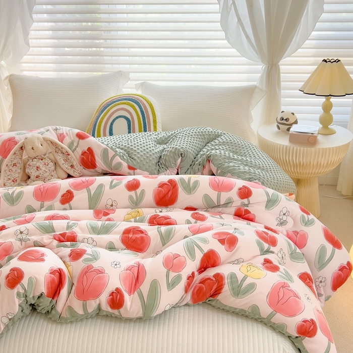 91家纺网 家纺一手货源 找家纺 米菲2023新款A类针织棉豆豆被冬被春秋被被芯被子 郁金香