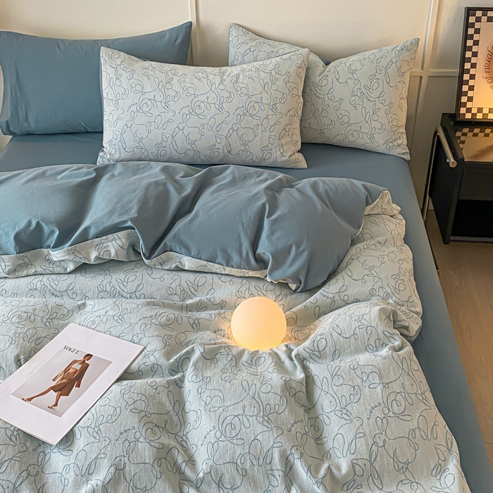 91家纺网 家纺一手货源 找家纺 ab家纺 2023新款沐云提花套件 线条蓝