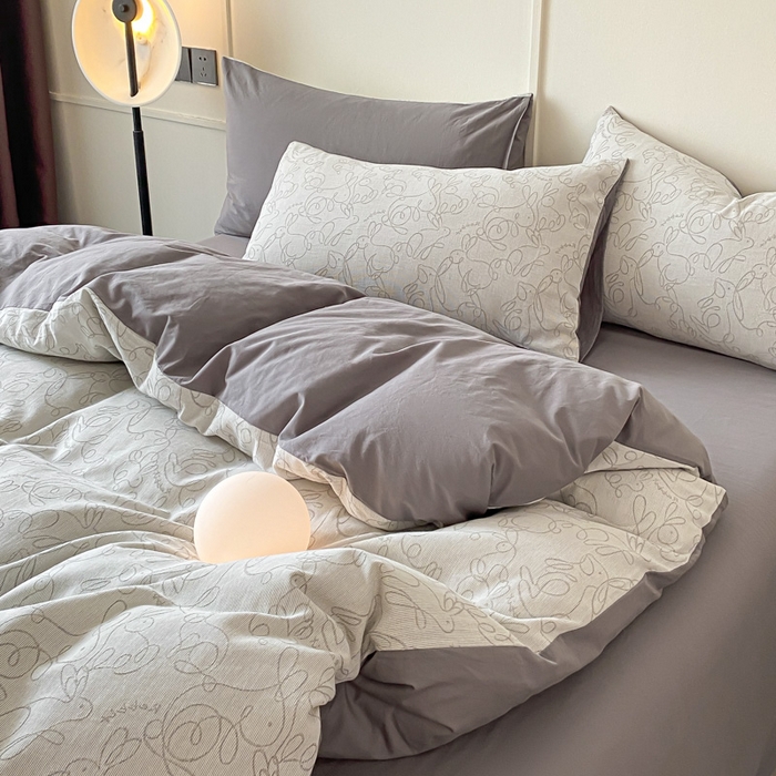 91家纺网 家纺一手货源 找家纺 ab家纺 2023新款沐云提花套件 线条灰